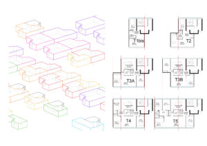 Datamorphoz - Computational design. Typologies de logements traversants avec des règles d'adjacence